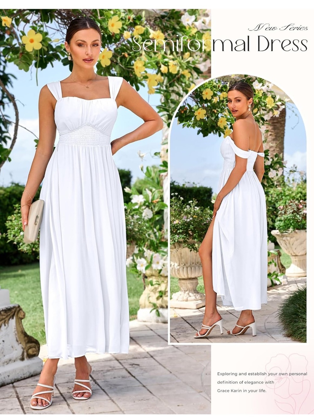 Grace Karin White Midi Semi-Formal Off-Shoulder Dress